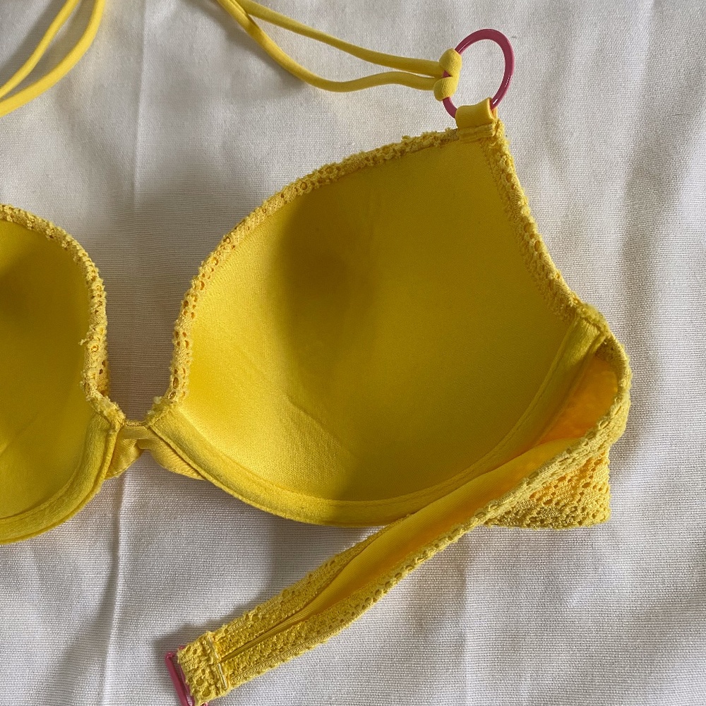 Aerie American Eagle Yellow Mesh Bikini Top 34B - Picture 5 of 8